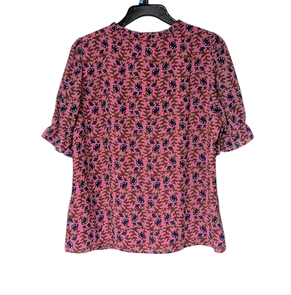 J. Crew Pink Floral Ruffle Tie Neck Peasant Blouse Size Medium NWT - Picture 2 of 7
